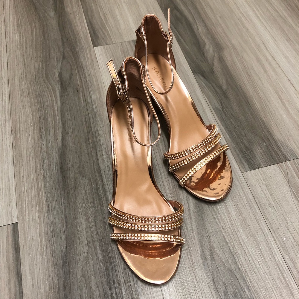 NEW Rose Gold Strappy Heels with Rhinestones 6.5